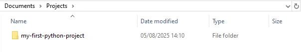A folder named my-first-python-project